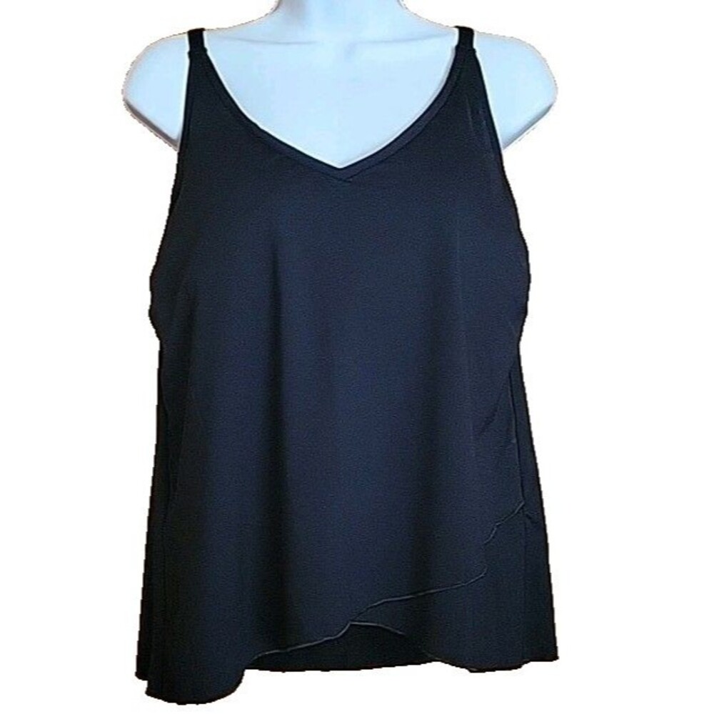 Lands End Medium 10-12 BLACK Swim Top Women's Solid Tulip Hem Padded S903
